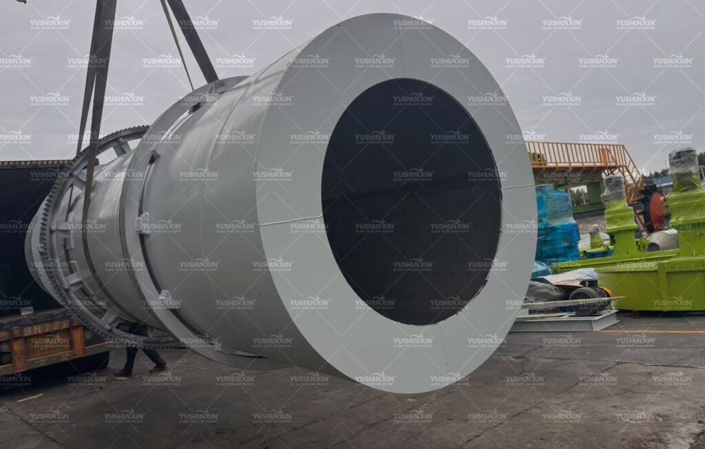 Fertilizer granulation equipment being loaded at the Yushuxin factory for shipment to Zambia