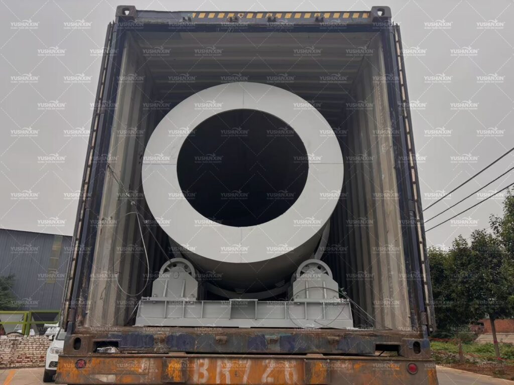 Fertilizer granulation equipment being loaded at the Yushuxin factory for shipment to Zambia